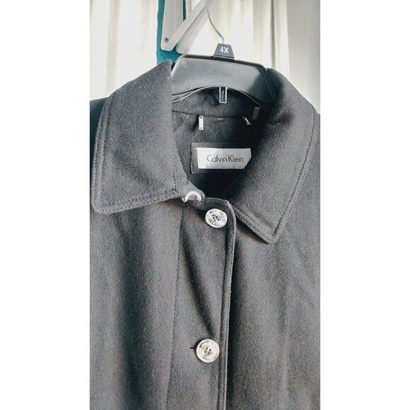 Calvin Klein Black Wool Blend Button Down Single Breasted Peacoat Size XL - Picture 4 of 12